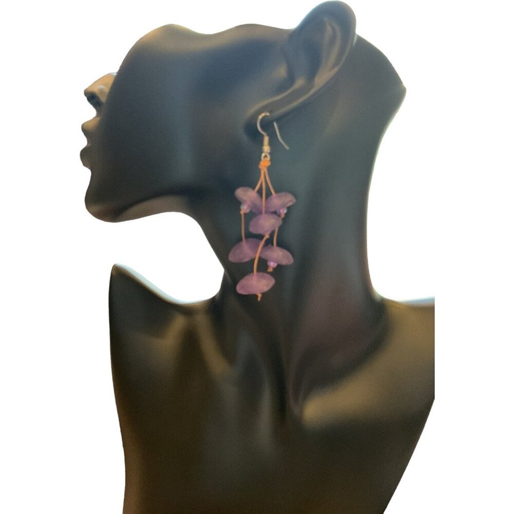 Purple Sea Glass Bead Cluster Dangle Earrings Earrings